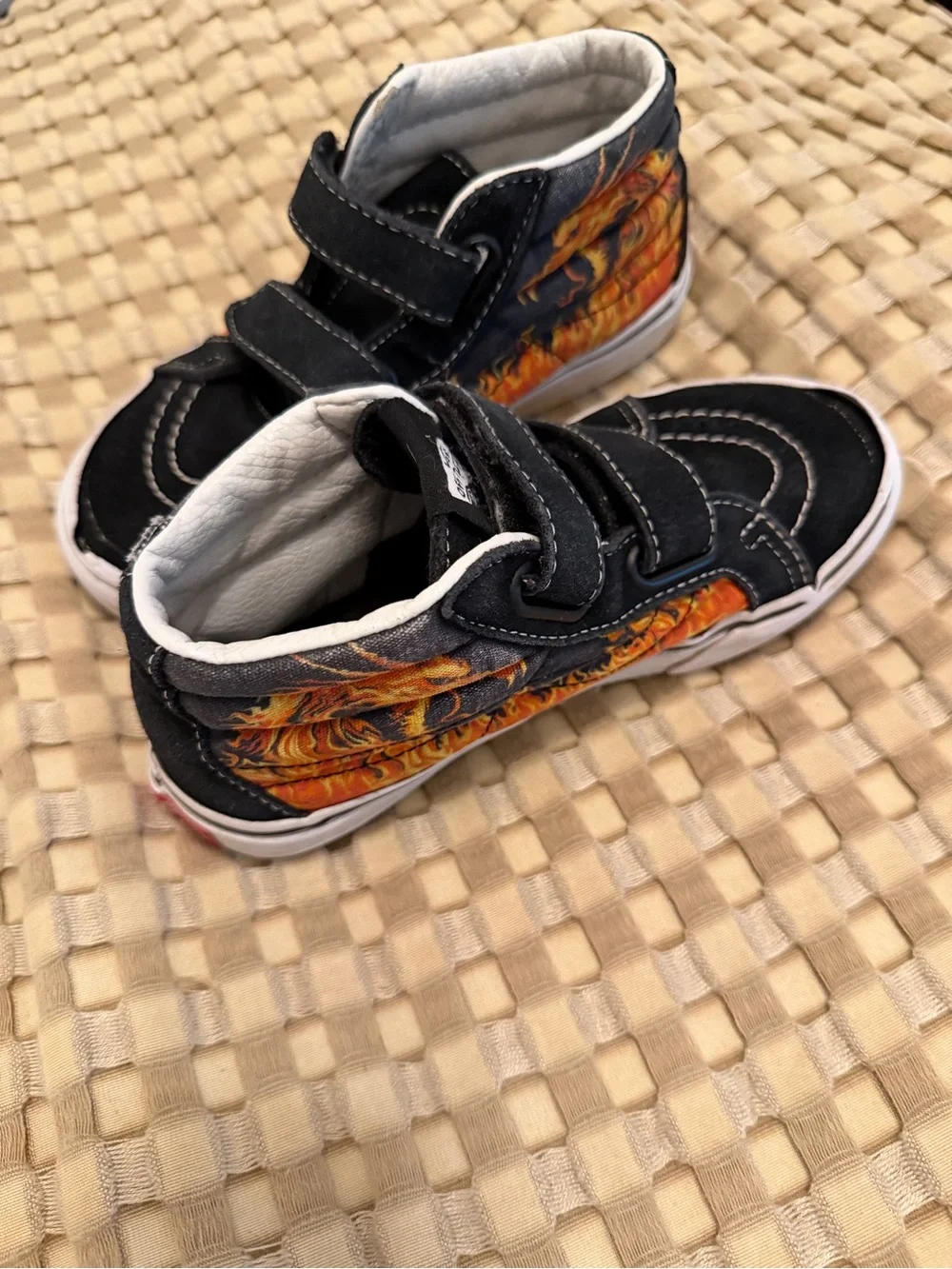 Vans Kids Boys Black High-Top Sneakers with Orange Flame Detail